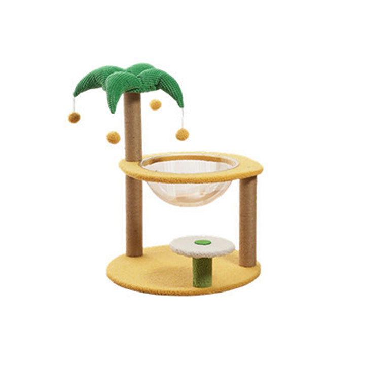 Árbol para gatos contemporáneo de fibra de densidad media redonda creativa de tela de terciopelo y sisal de árbol de coco para sala de estar 