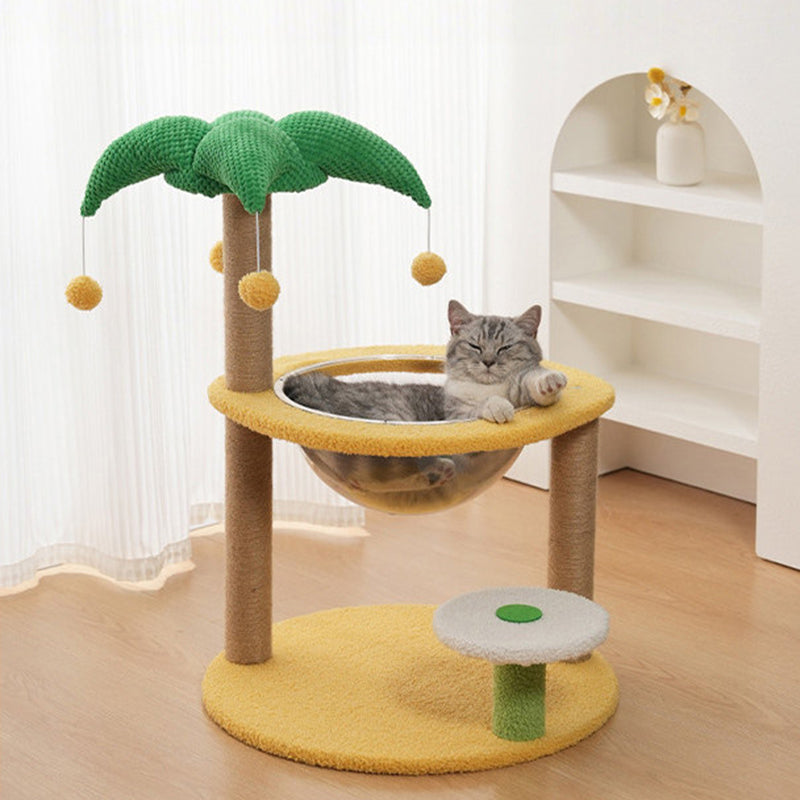 Árbol para gatos contemporáneo de fibra de densidad media redonda creativa de tela de terciopelo y sisal de árbol de coco para sala de estar 
