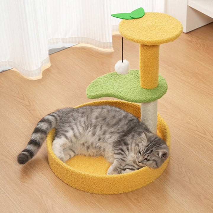 Árbol para gatos contemporáneo de fibra de densidad media redonda creativa de tela de terciopelo y sisal de árbol de coco para sala de estar 