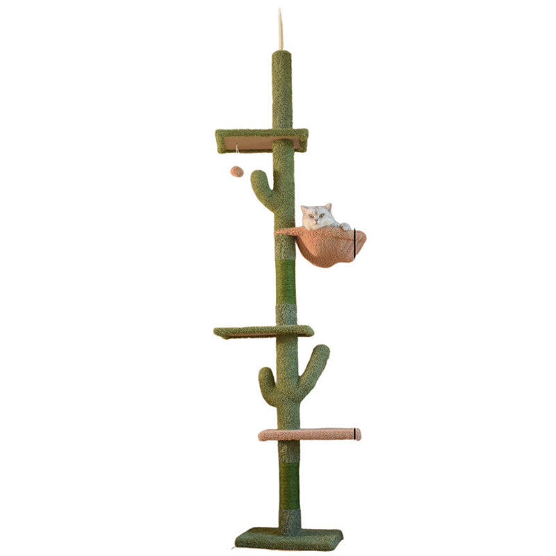 Árbol para gatos contemporáneo de partículas rectangulares de tela de terciopelo y tubo de papel de sisal con forma de cactus para sala de estar 