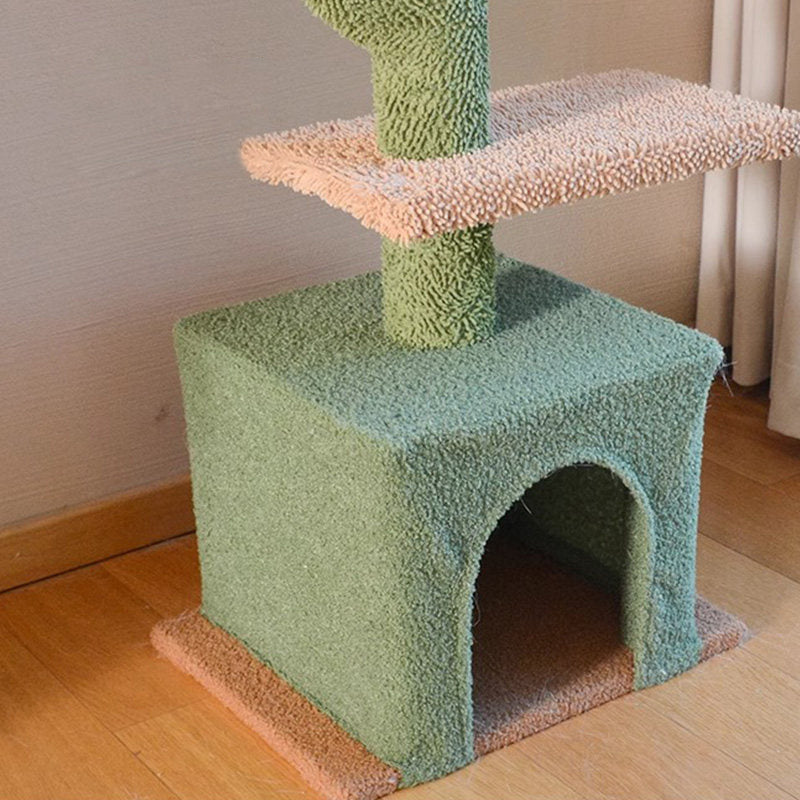 Árbol para gatos contemporáneo de partículas rectangulares de tela de terciopelo y tubo de papel de sisal con forma de cactus para sala de estar 