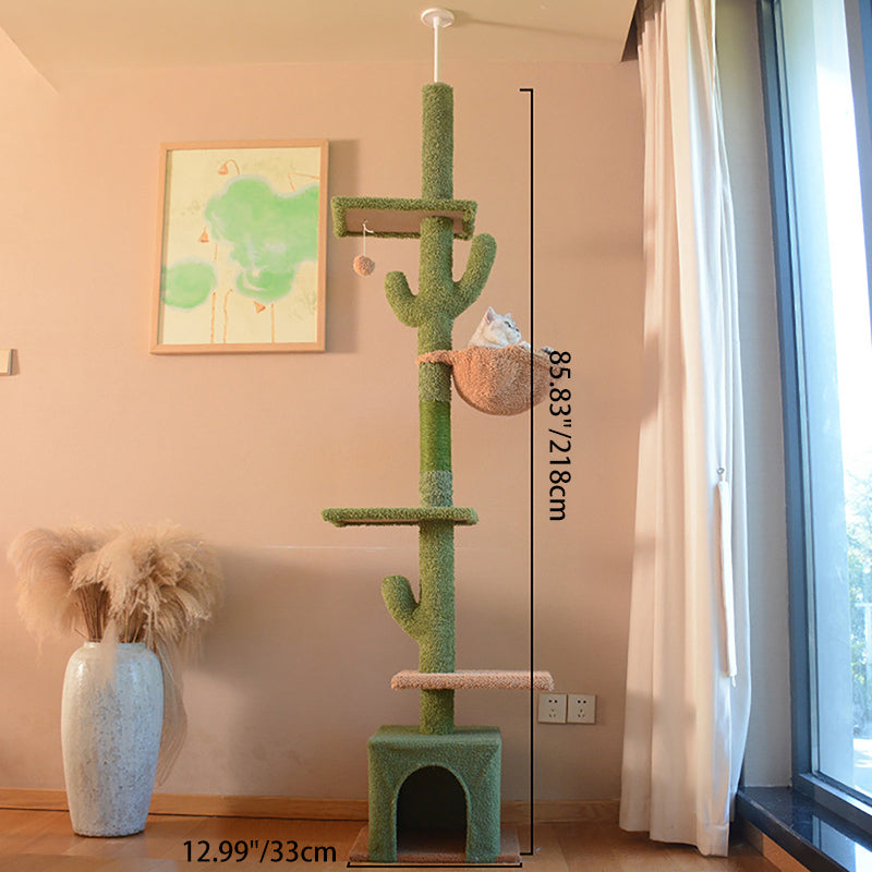 Árbol para gatos contemporáneo de partículas rectangulares de tela de terciopelo y tubo de papel de sisal con forma de cactus para sala de estar 