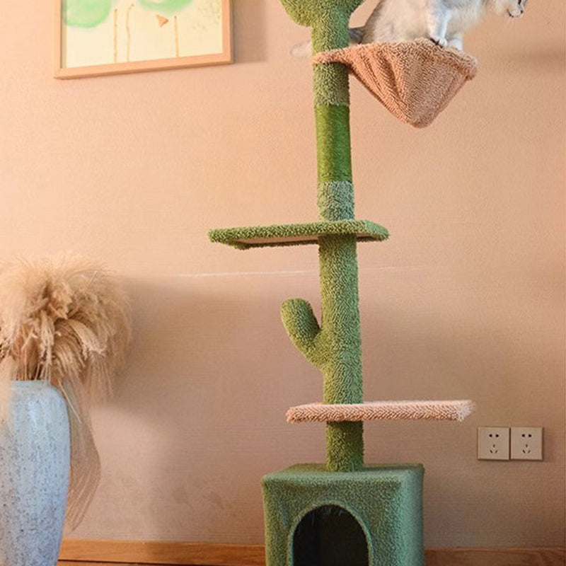 Árbol para gatos contemporáneo de partículas rectangulares de tela de terciopelo y tubo de papel de sisal con forma de cactus para sala de estar 