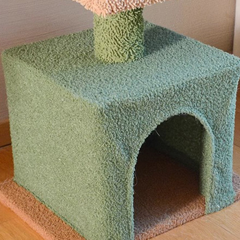 Árbol para gatos contemporáneo de partículas rectangulares de tela de terciopelo y tubo de papel de sisal con forma de cactus para sala de estar 