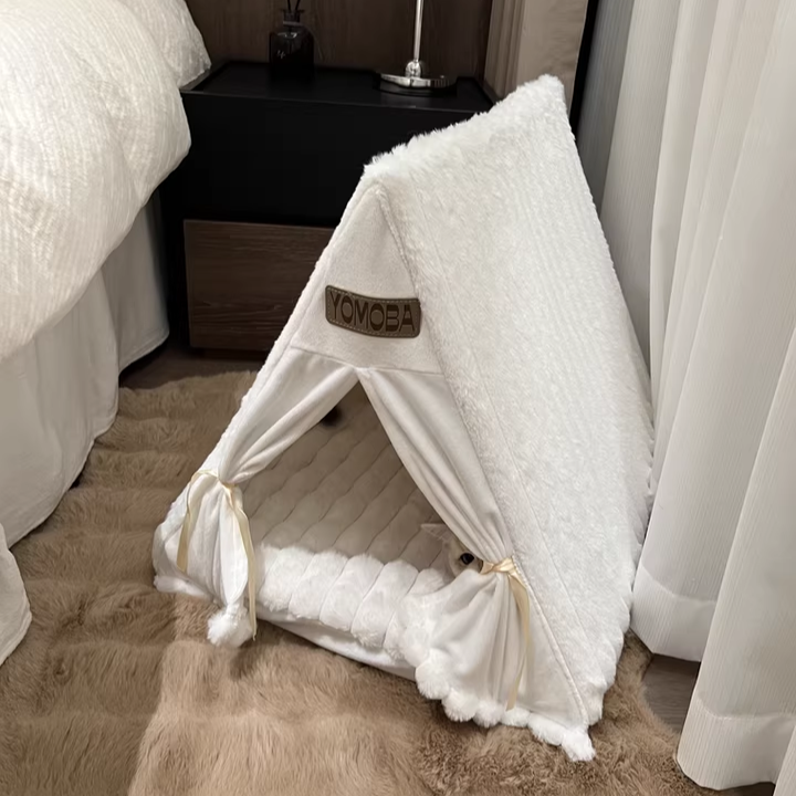 Contemporary Scandinavian Triangular Iron Velvet Fabric Foldable Cat Bed For Living Room &amp; Bedroom