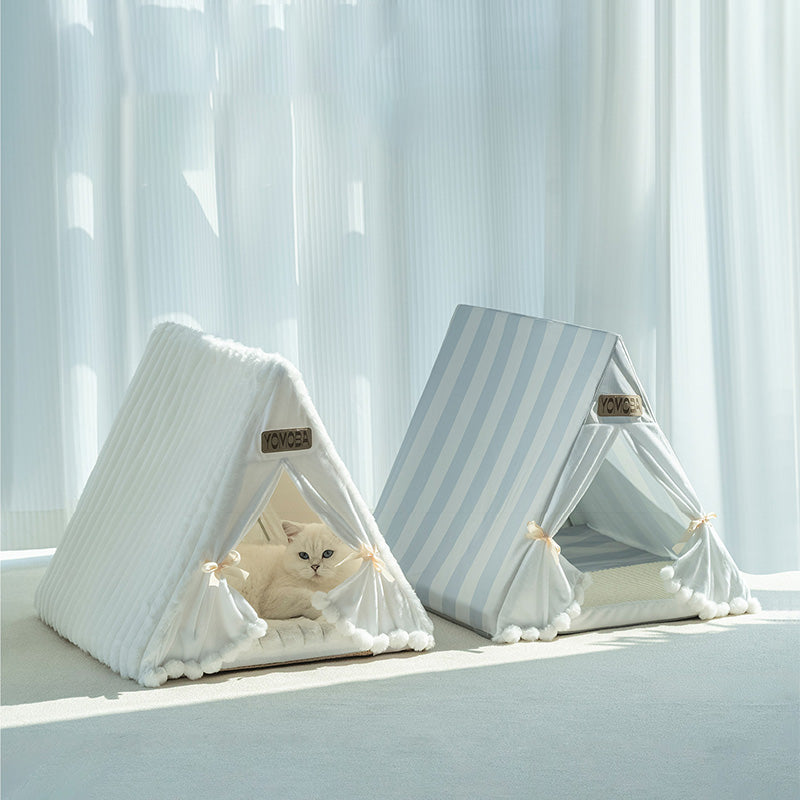 Contemporary Scandinavian Triangular Iron Velvet Fabric Foldable Cat Bed For Living Room &amp; Bedroom