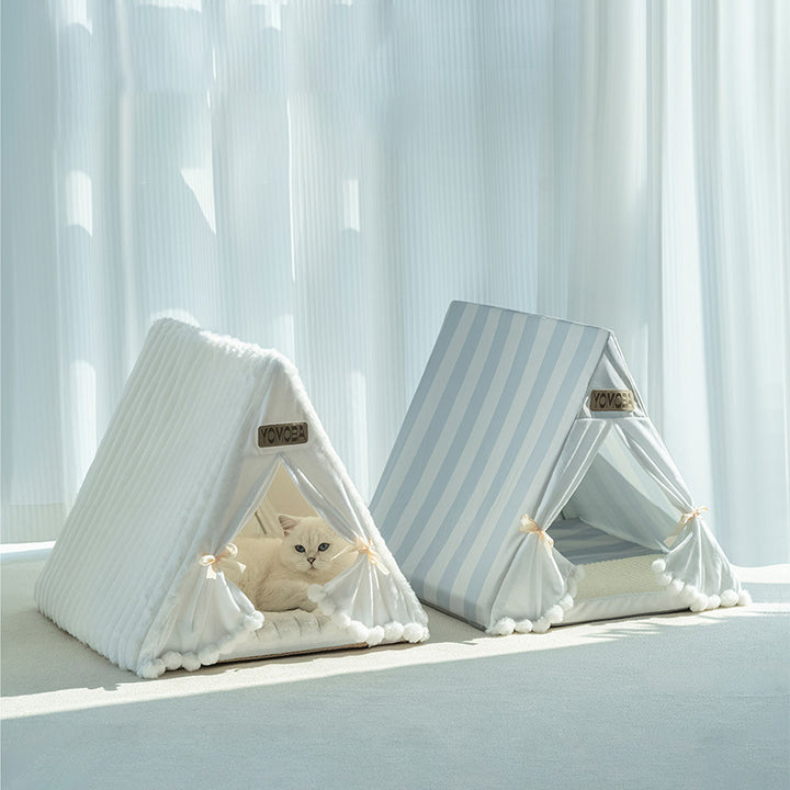 Contemporary Scandinavian Triangular Iron Velvet Fabric Foldable Cat Bed For Living Room &amp; Bedroom