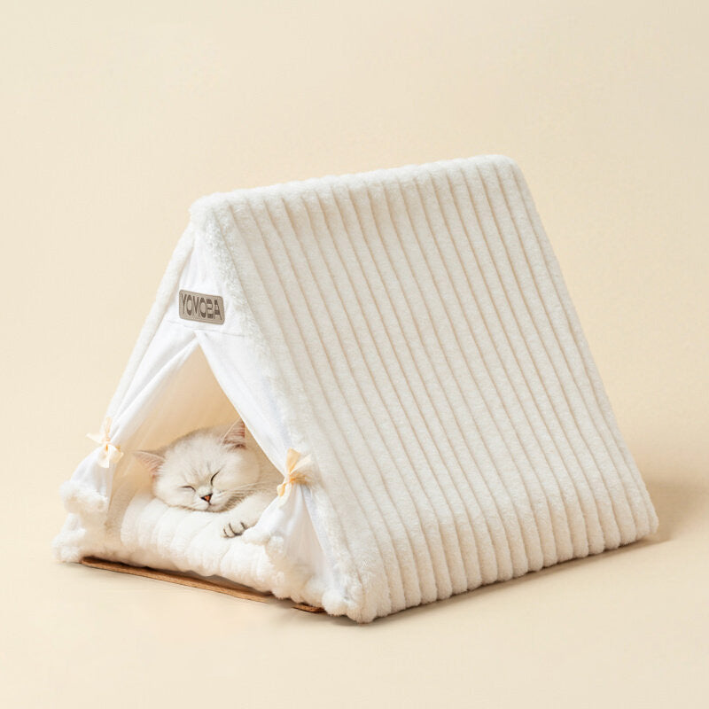 Contemporary Scandinavian Triangular Iron Velvet Fabric Foldable Cat Bed For Living Room &amp; Bedroom
