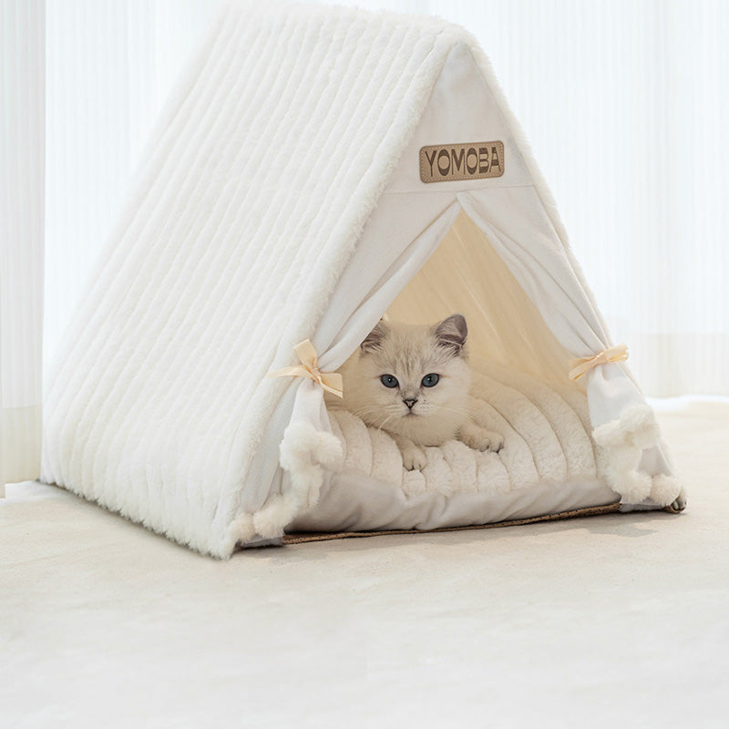 Contemporary Scandinavian Triangular Iron Velvet Fabric Foldable Cat Bed For Living Room &amp; Bedroom