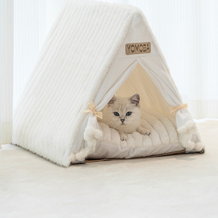 Contemporary Scandinavian Triangular Iron Velvet Fabric Foldable Cat Bed For Living Room &amp; Bedroom