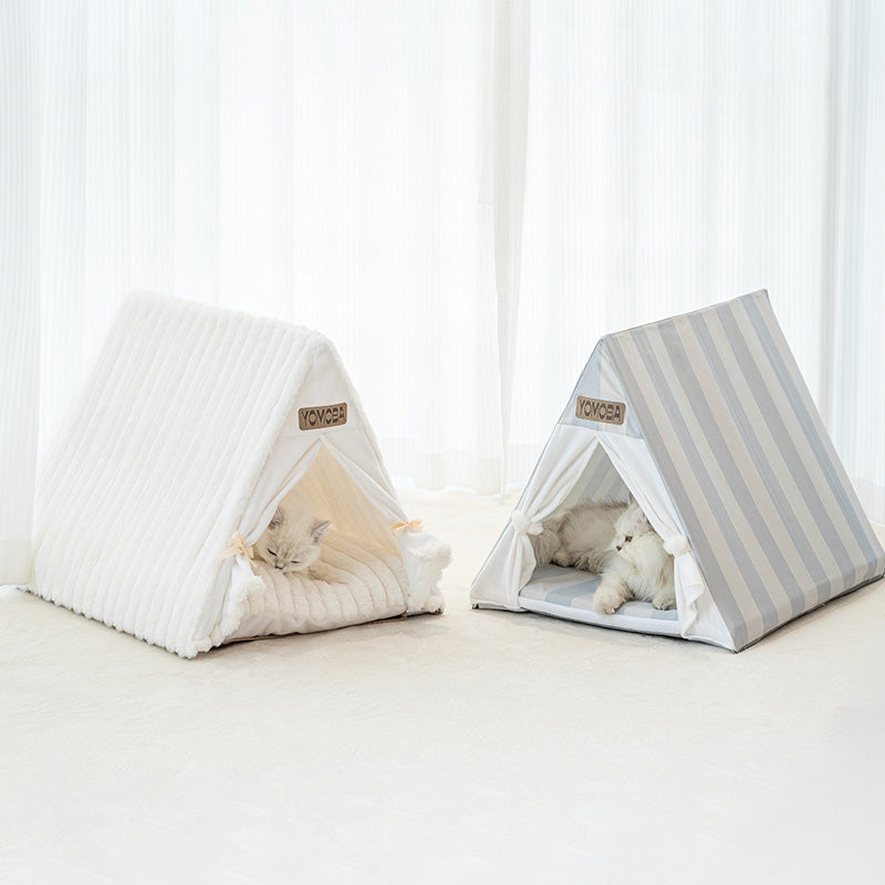 Contemporary Scandinavian Triangular Iron Velvet Fabric Foldable Cat Bed For Living Room &amp; Bedroom