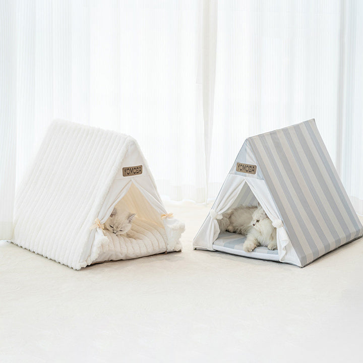 Contemporary Scandinavian Triangular Iron Velvet Fabric Foldable Cat Bed For Living Room &amp; Bedroom