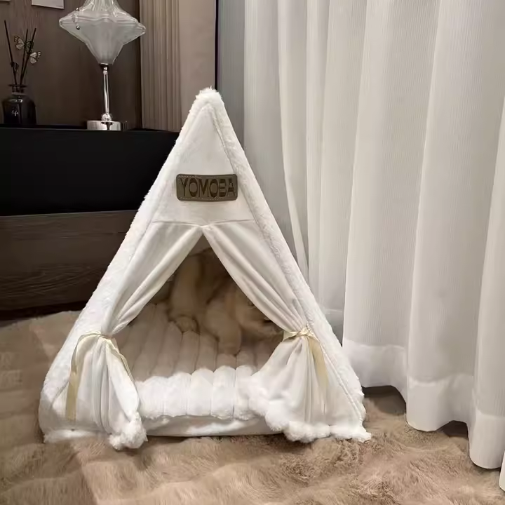 Contemporary Scandinavian Triangular Iron Velvet Fabric Foldable Cat Bed For Living Room &amp; Bedroom