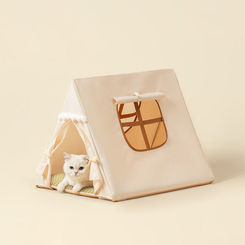 Contemporary Scandinavian Triangular Iron Velvet Fabric Foldable Cat Bed For Living Room &amp; Bedroom