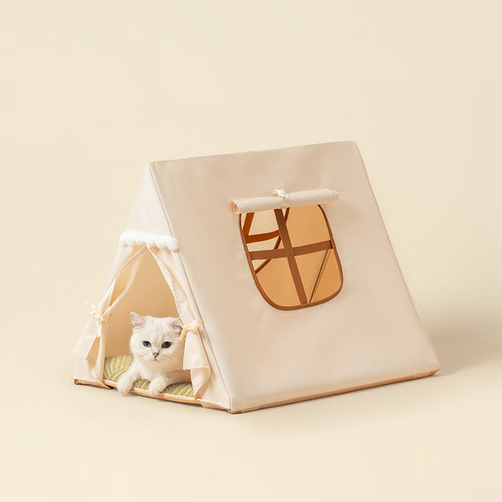 Contemporary Scandinavian Triangular Iron Velvet Fabric Foldable Cat Bed For Living Room &amp; Bedroom