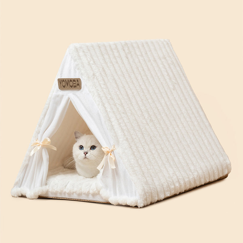 Contemporary Scandinavian Triangular Iron Velvet Fabric Foldable Cat Bed For Living Room &amp; Bedroom