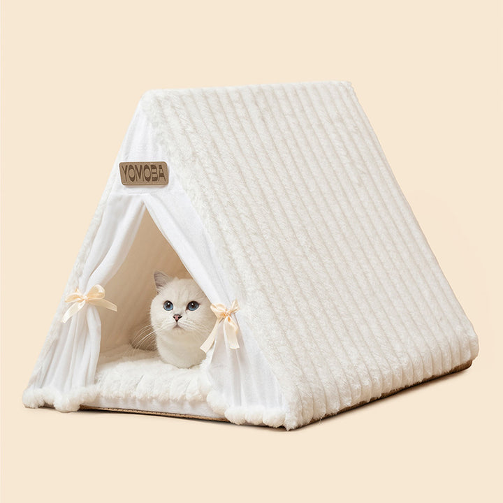 Contemporary Scandinavian Triangular Iron Velvet Fabric Foldable Cat Bed For Living Room &amp; Bedroom