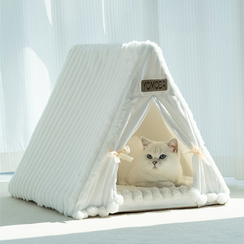 Contemporary Scandinavian Triangular Iron Velvet Fabric Foldable Cat Bed For Living Room &amp; Bedroom