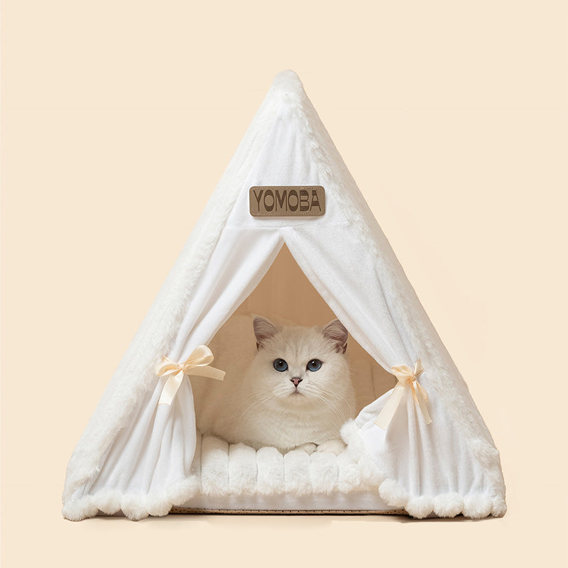 Contemporary Scandinavian Triangular Iron Velvet Fabric Foldable Cat Bed For Living Room &amp; Bedroom