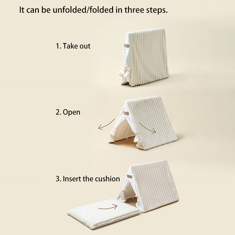Contemporary Scandinavian Triangular Iron Velvet Fabric Foldable Cat Bed For Living Room &amp; Bedroom