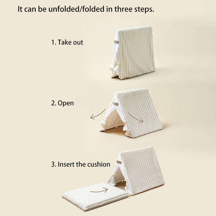 Contemporary Scandinavian Triangular Iron Velvet Fabric Foldable Cat Bed For Living Room &amp; Bedroom