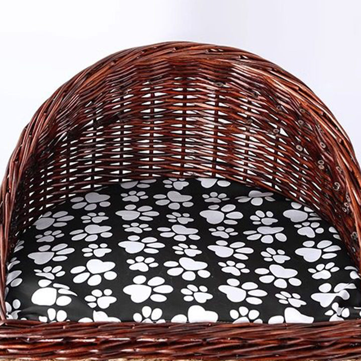 Traditional Farmhouse Half-Round Willow Hemp Rope Handwoven Cat Bed 2-Tier For Bedroom