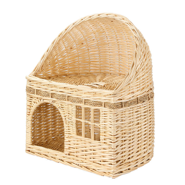 Traditional Farmhouse Half-Round Willow Hemp Rope Handwoven Cat Bed 2-Tier For Bedroom