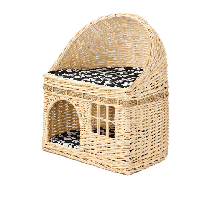 Traditional Farmhouse Half-Round Willow Hemp Rope Handwoven Cat Bed 2-Tier For Bedroom
