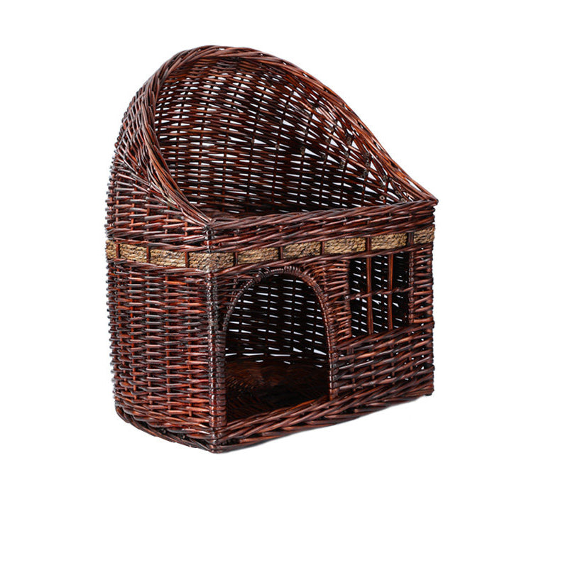 Traditional Farmhouse Half-Round Willow Hemp Rope Handwoven Cat Bed 2-Tier For Bedroom