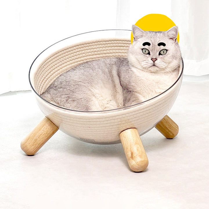 Cama para gatos contemporánea escandinava redonda de madera de caucho PET hierro transparente para dormitorio 