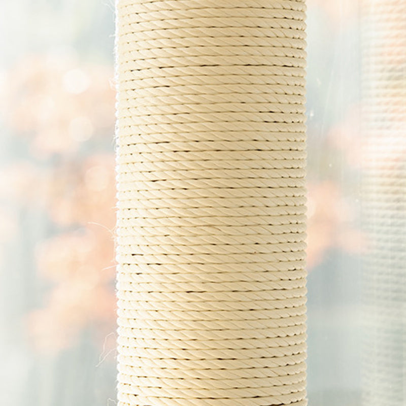 Contemporary Scandinavian Round Rubberwood Solid Wood Kraft Paper Rope Cat Tree 3-Tier For Living Room