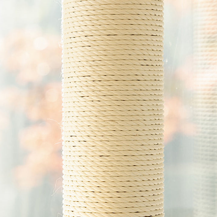 Contemporary Scandinavian Round Rubberwood Solid Wood Kraft Paper Rope Cat Tree 3-Tier For Living Room