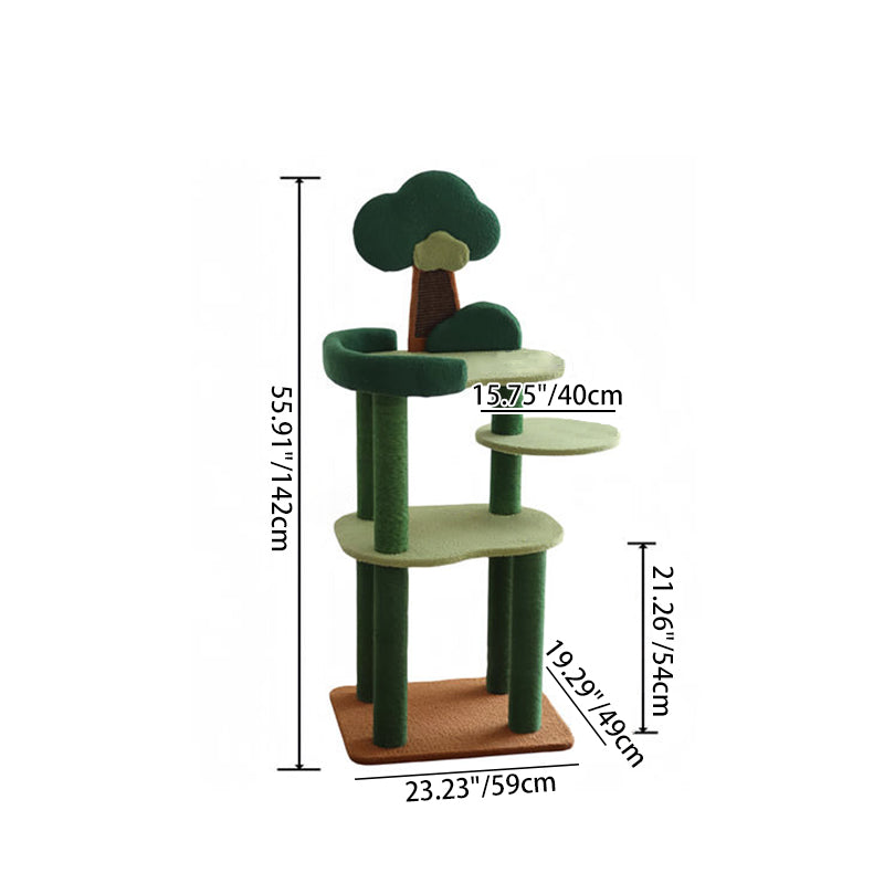 Arbre à chat contemporain créatif rectangulaire en panneaux de particules, carton, tissu velours et sisal, à 4 niveaux pour salon 