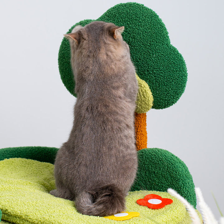 Arbre à chat contemporain créatif rectangulaire en panneaux de particules, carton, tissu velours et sisal, à 4 niveaux pour salon 