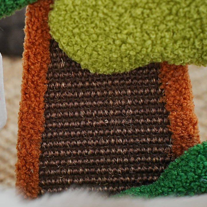 Arbre à chat contemporain créatif rectangulaire en panneaux de particules, carton, tissu velours et sisal, à 4 niveaux pour salon 