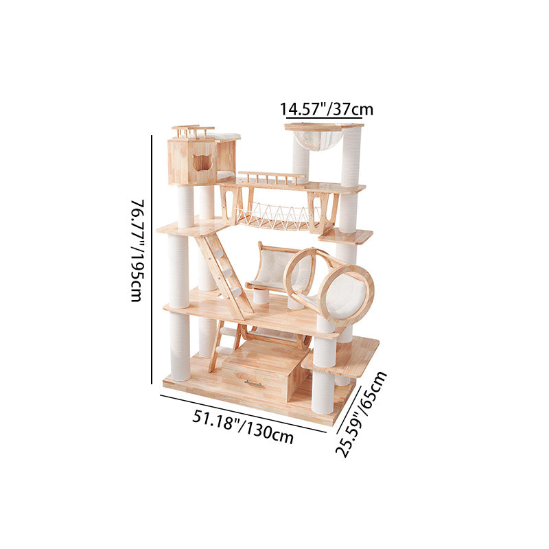 Contemporary Scandinavian Rectangular Solid Wood Panel Multi-Layer Solid Wood Panel Paper Tube Paper Rope Velvet Fabric Acrylic Large Cat Tree 6-Tier For Living Room