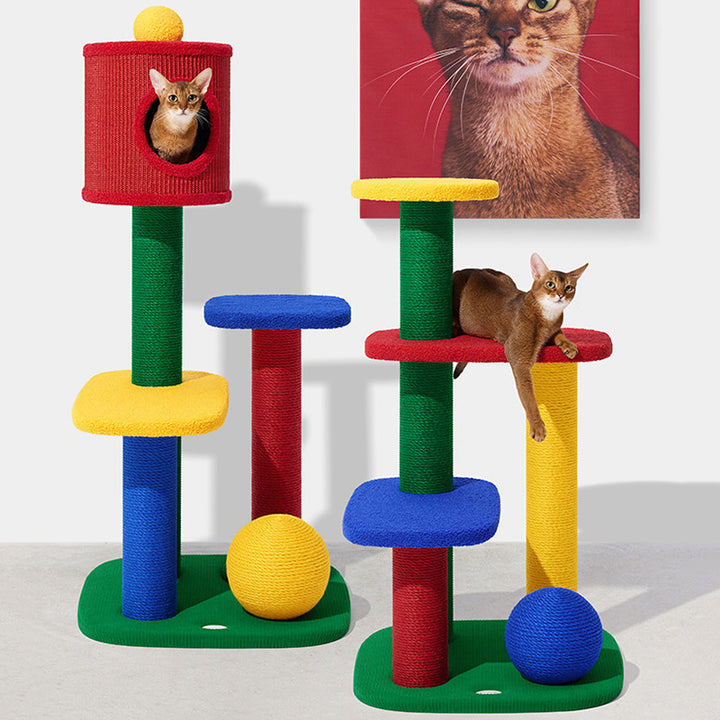 Arbre à chat contemporain créatif rectangulaire en panneau de particules, papier ondulé, sisal, jute, EPS, à 2/3/4 niveaux pour salon 