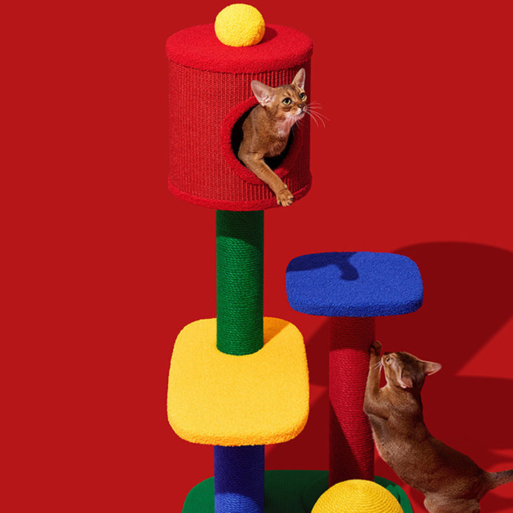 Contemporary Creative Rectangular Particleboard Corrugated Paper Sisal Jute EPS Cat Tree 2/3/4-Tier For Living Room