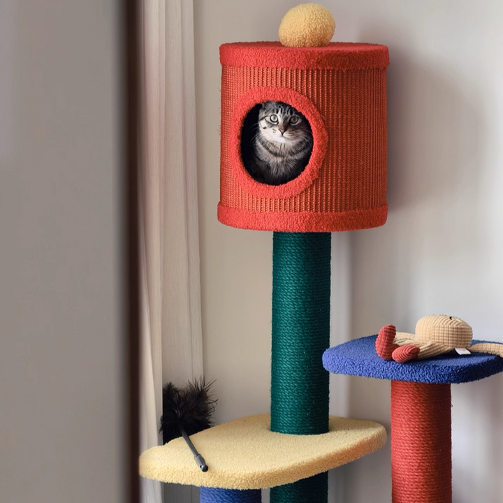 Contemporary Creative Rectangular Particleboard Corrugated Paper Sisal Jute EPS Cat Tree 2/3/4-Tier For Living Room