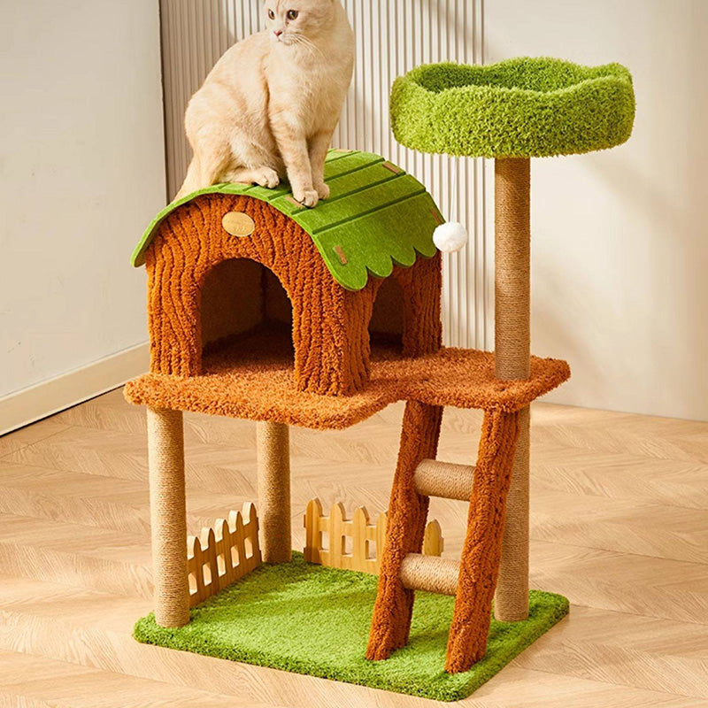 Arbre à chat contemporain créatif en panneau de fibres à densité moyenne rectangulaire, velours, feutre, sisal, maison pour chat, 2/3/4 niveaux pour salon 