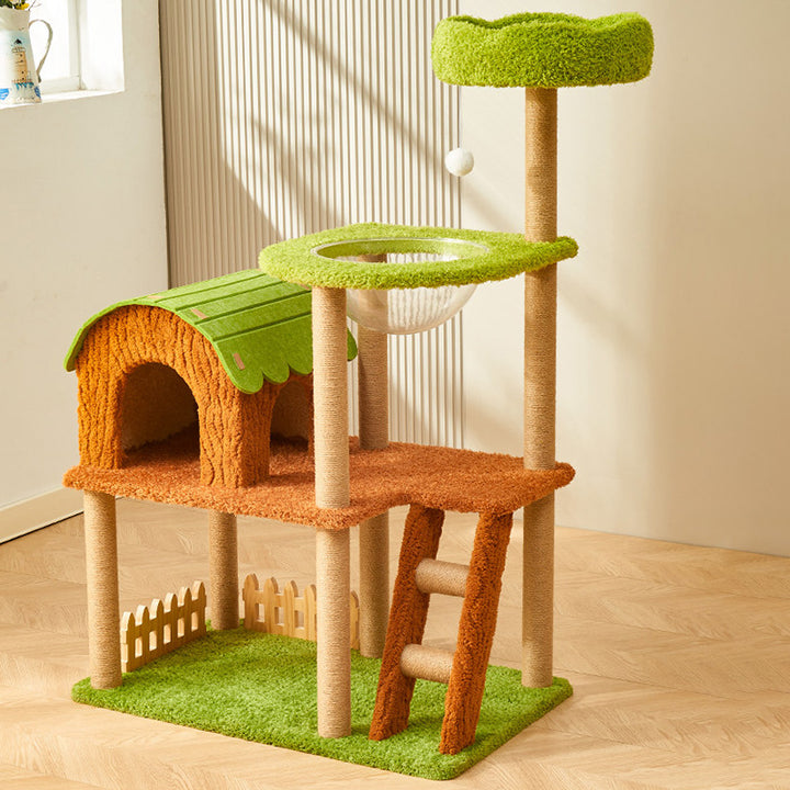 Arbre à chat contemporain créatif en panneau de fibres à densité moyenne rectangulaire, velours, feutre, sisal, maison pour chat, 2/3/4 niveaux pour salon 