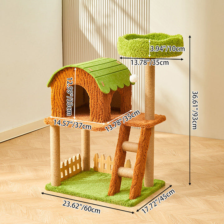Arbre à chat contemporain créatif en panneau de fibres à densité moyenne rectangulaire, velours, feutre, sisal, maison pour chat, 2/3/4 niveaux pour salon 