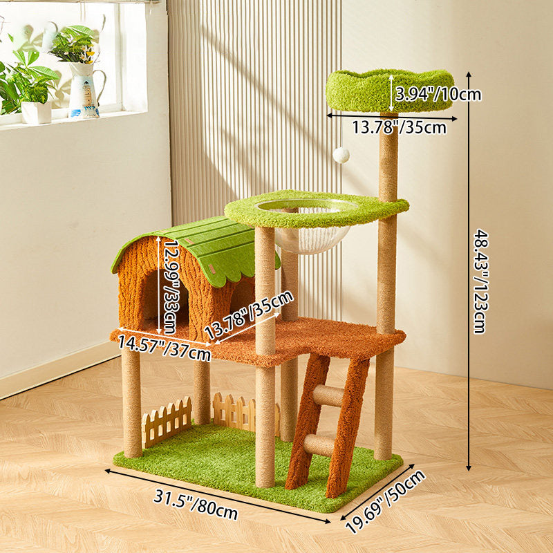 Arbre à chat contemporain créatif en panneau de fibres à densité moyenne rectangulaire, velours, feutre, sisal, maison pour chat, 2/3/4 niveaux pour salon 