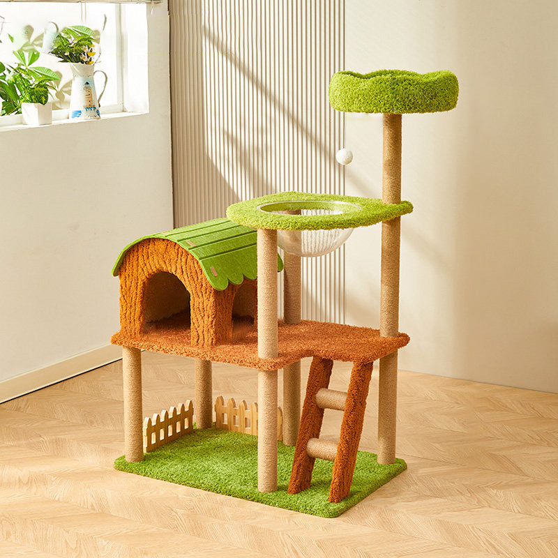 Arbre à chat contemporain créatif en panneau de fibres à densité moyenne rectangulaire, velours, feutre, sisal, maison pour chat, 2/3/4 niveaux pour salon 