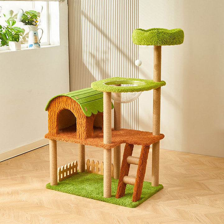 Arbre à chat contemporain créatif en panneau de fibres à densité moyenne rectangulaire, velours, feutre, sisal, maison pour chat, 2/3/4 niveaux pour salon 