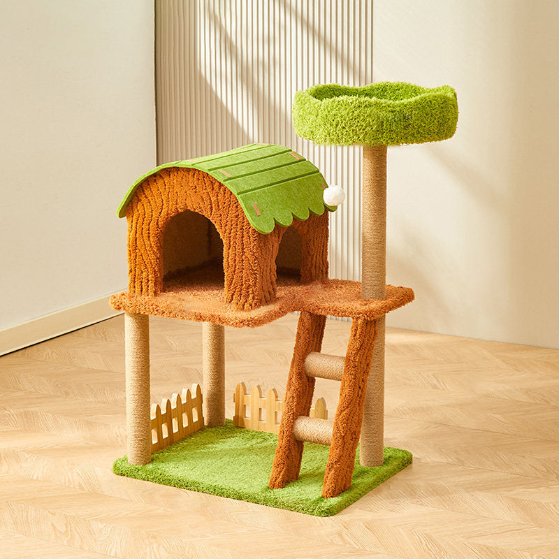 Arbre à chat contemporain créatif en panneau de fibres à densité moyenne rectangulaire, velours, feutre, sisal, maison pour chat, 2/3/4 niveaux pour salon 