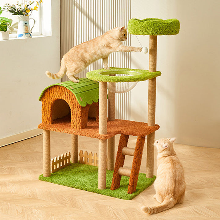 Arbre à chat contemporain créatif en panneau de fibres à densité moyenne rectangulaire, velours, feutre, sisal, maison pour chat, 2/3/4 niveaux pour salon 