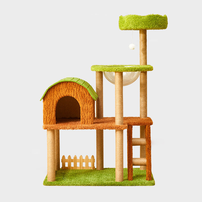 Arbre à chat contemporain créatif en panneau de fibres à densité moyenne rectangulaire, velours, feutre, sisal, maison pour chat, 2/3/4 niveaux pour salon 