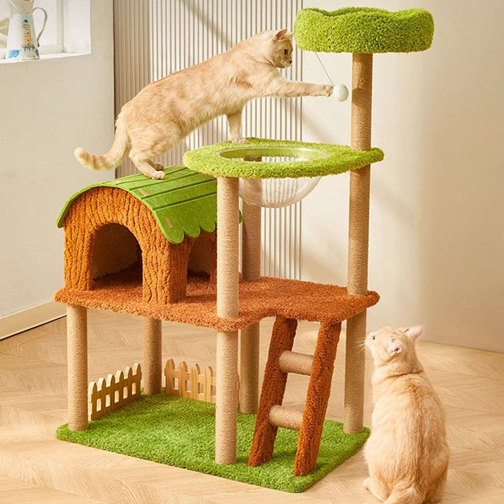 Arbre à chat contemporain créatif en panneau de fibres à densité moyenne rectangulaire, velours, feutre, sisal, maison pour chat, 2/3/4 niveaux pour salon 