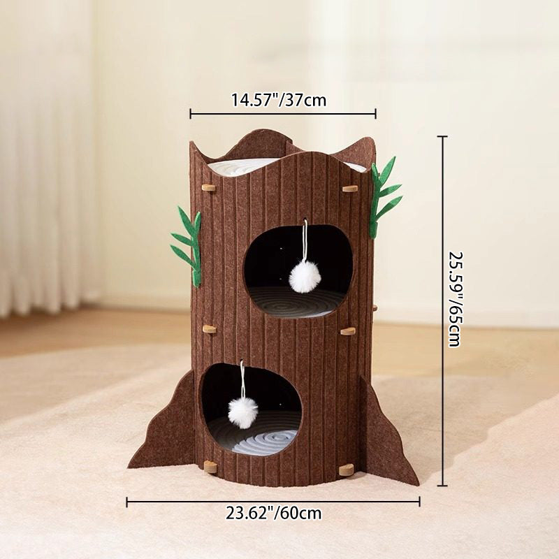 Contemporary Creative Round Medium-Density Fiberboard Felt Tree Stump Cat Tree 2/3-Tier For Living Room